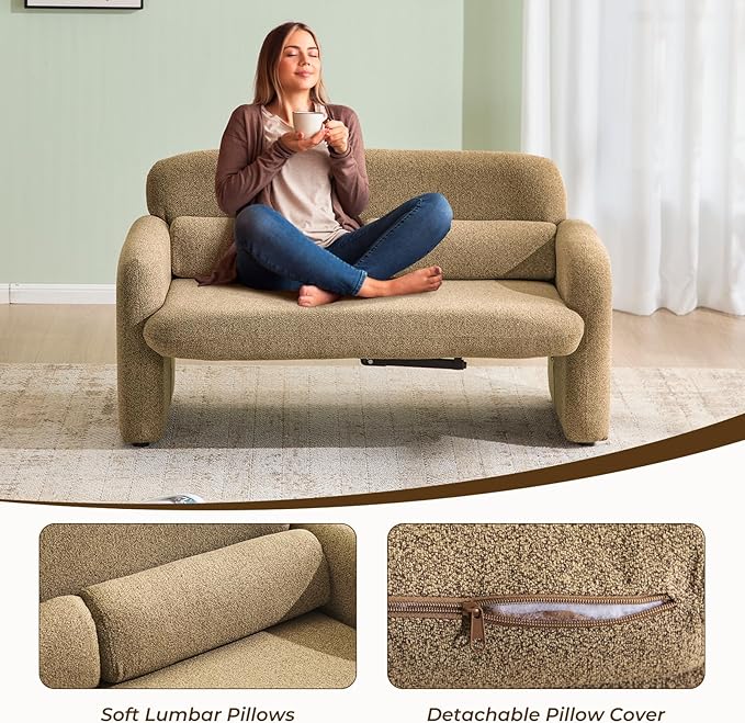 Furnimart Modern Loveseat Sofa, 54" 2-Seater Boucle Sofa, Comfy Upholstered Minimalist Couch, Small Couches for Small Spaces, Apartment, Office, Living Room, Bedroom, Dorm, Chenille Brown