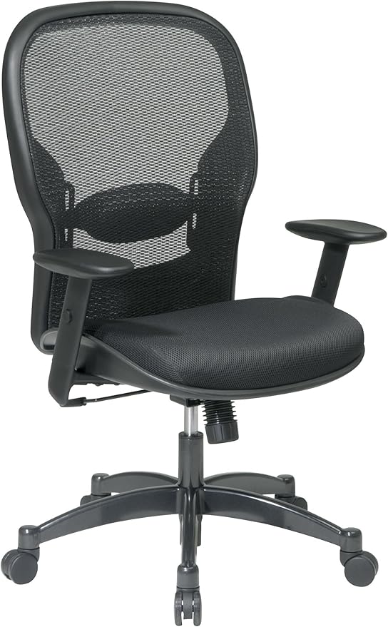 SPACE Seating Breathable Mesh Black Back and Padded Mesh Seat, 2-to-1 Synchro Tilt Control, Adjustable Arms and Lumbar Support with Gunmetal Finish Base Managers Chair