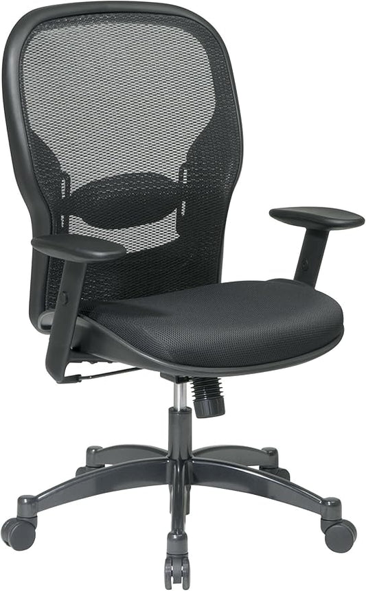 SPACE Seating Breathable Mesh Black Back and Padded Mesh Seat, 2-to-1 Synchro Tilt Control, Adjustable Arms and Lumbar Support with Gunmetal Finish Base Managers Chair