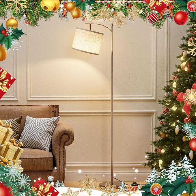 60" Floor Lamps with Remote Control & Bulb, Colors Temperature & Brightness Adjustable, Beige Shade & Brown Pole