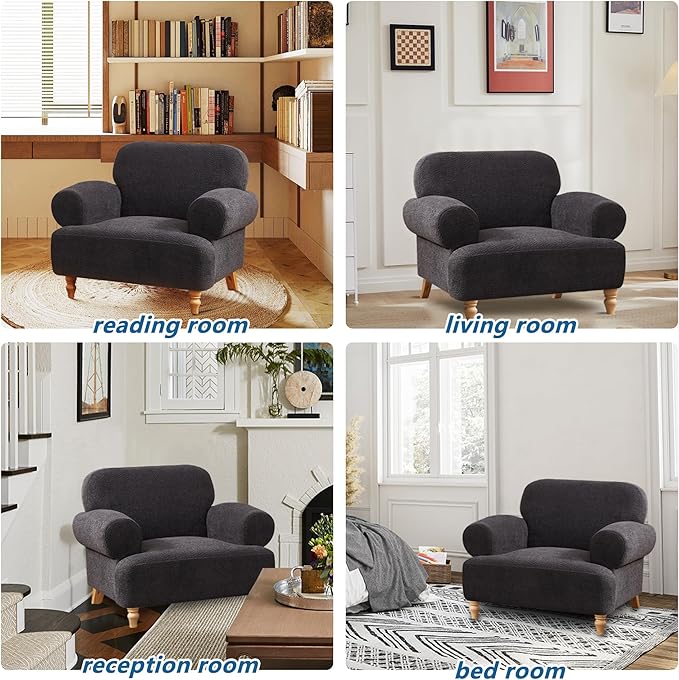 41.75" Oversized Modern Accent Chair w/Chenille Fabric,Wide& Round Arm, Single Sofa Chair for Bedroom,Living Room,Apartment,Study Room (1, Dark Gray)
