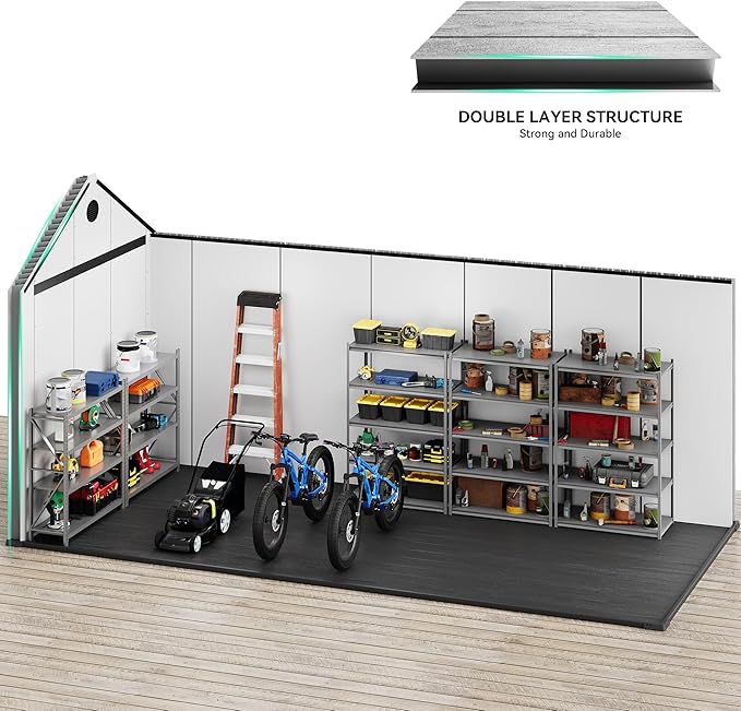 YITAHOME 8x16 FT Outdoor Storage Shed with Floor, Waterproof Plastic Garden Shed with Lockable Doors, 2 Vents & 3 Windows, 875 cu. ft. Resin Shed for Tools, Bikes, Patio or Backyard, Gray