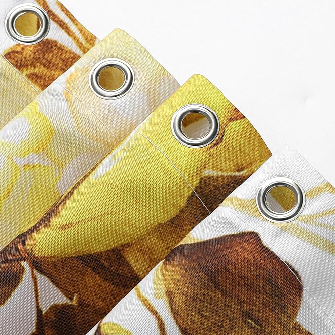 Gibelle Extra Long Shower Curtain 72 x 84, Yellow Floral Shower Curtain for Bathroom, Watercolor Plant Eucalyptus Leaves Fabric Shower Curtain Set with Hooks