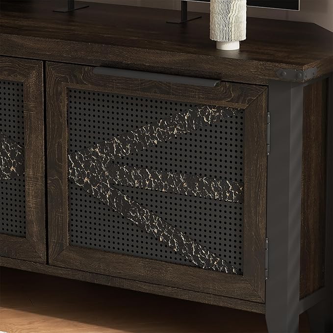 VFK Farmhouse Corner TV Stand for 50 Inch TV, Rustic Entertainment Center with Storage, Space-Saving Media Console Table for Living Room & Bedroom