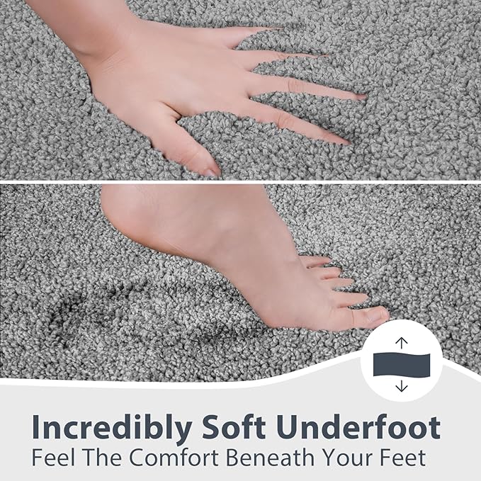 Bathroom Rugs 24" x 60", Non-Slip Extra Soft Absorbent Bath Rugs, Machine Washable Quick Dry Bath Mats for Bathroom Floor, Shower, Bathtub and Sink, Grey & Dark Grey