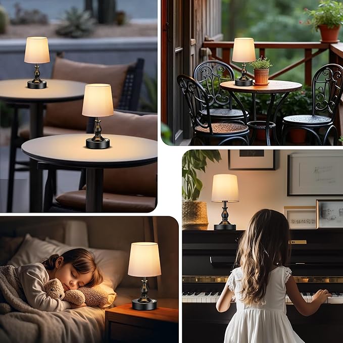 PARTPHONER Mini Cordless LED Table Lamp, 5200mAh Rechargeable Battery Operated Lamp, 3-Level Brightness, Touch Dimmable Desk Lamp, Bedside Night Light for Patio Camping Restaurant Home, Matte Black