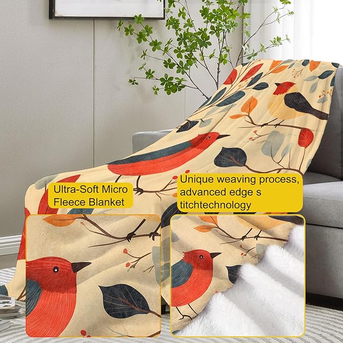 Birds Flannel Blanket, Bird Gifts, Birds-Themed Blanket for Women, Soft Lightweight Throw Blankets for Bed Home Travel Decor 50" x 60"