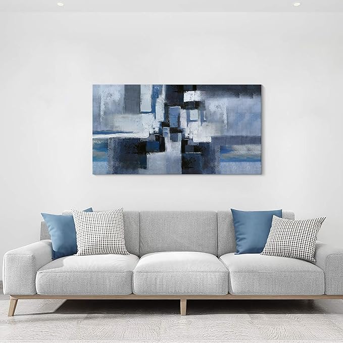KLAKLA Abstracr Wall Art - Blue and Black Canvas Picture for Living Room Wall Decor - Bedroom Art Framed Artwork - 20x40 Inches Modern Wall Art