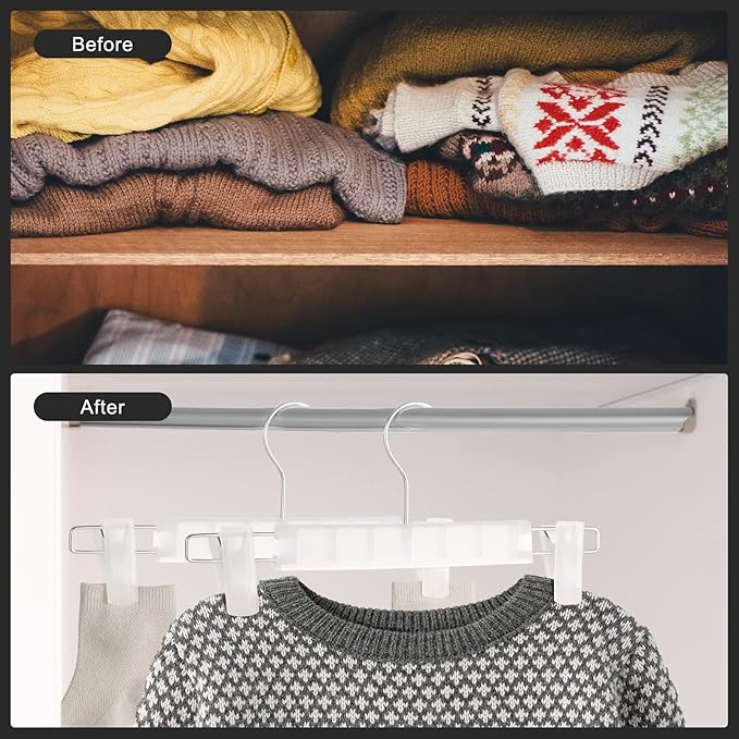 20 Pack Pants Hangers with Adjustable Non-Slip Clips Anti-Rust Hanging Hook for Trouser,Skirts,Jeans,Clothes Hangers Transparent