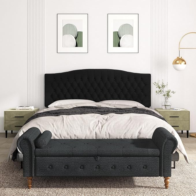 King Headboard Only, Upholstered Headboard King for Adjustable Bed Velvet Tufted Wall Mounted Head Board with Solid Wood Legs Head Board, Black