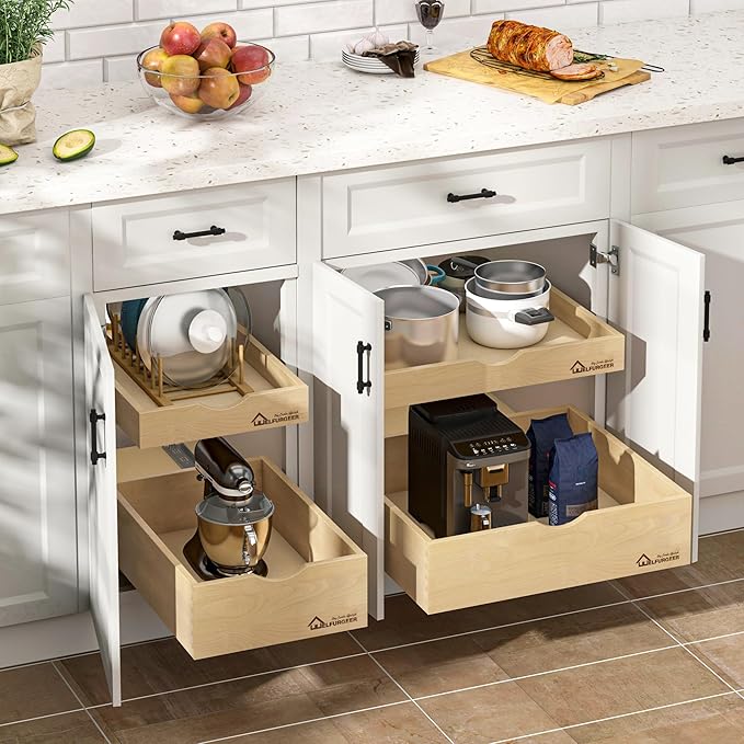 WelFurGeer Soft Close Pull Out Drawers for Kitchen Cabinets, 29" W x 22" D Pull Out Cabinet Organizer, Premium Birchwood Pull-Out Cabinet Drawers, Heavy-Duty Cabinet Organizer for Home & Kitchen