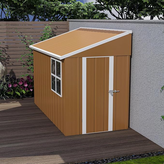 8x4 FT Outdoor Storage Shed, Metal Tool Storage with Updated Frame Structure, Vertical Outside Storage Building, Ventilation, Sloped Roof, Metal Garden Shed for Backyard, Lawn, Patio (8x4 FT)