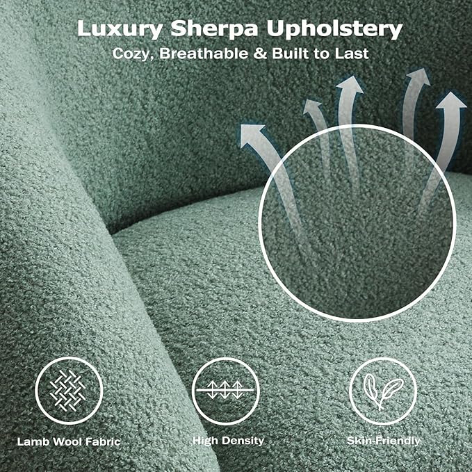 34.6" W Mordern Swivel Accent Chair,Sherpa Round Upholstered Boucle 360° Swivel Armchair for Living Room,Comfy No Assembly Sofa Chair for Bedroom Reading Apartment Lounge(Green)