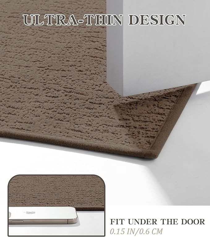 chakme Bathroom Rug Sets 5 Piece, Ultra Thin Bath Mat Quick Dry Bath Mat Set, Absorbent Bath Mat for Bathroom Non Slip Machine Washable, (Coffee, 5 Piece)