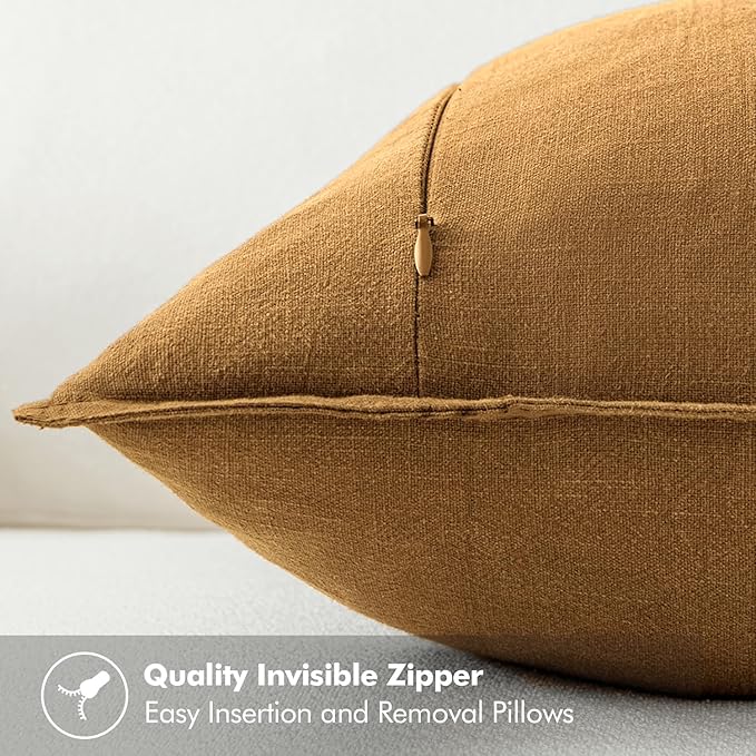 MIULEE Decorative Linen Euro Sham Pillow Covers 24x24 Hazel Boho Farmhouse Neutral Couch Throw Pillows for Bed Pack of 2 Accent Modern Pillowcase Sofa Livingroom Home Decor
