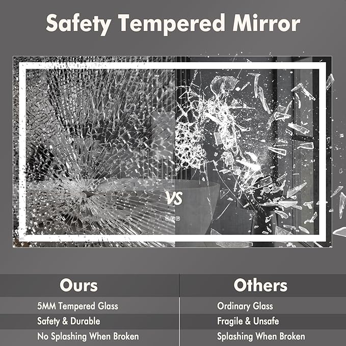 GarveeHome 60"x 36" LED Bathroom Mirror with Lights, Dimmable, Anti-Fog, Backlit + Front Lit, Smart Bathroom Vanity Mirror for Wall, Memory Function, Shatter-Proof (Horizontal/Vertical)