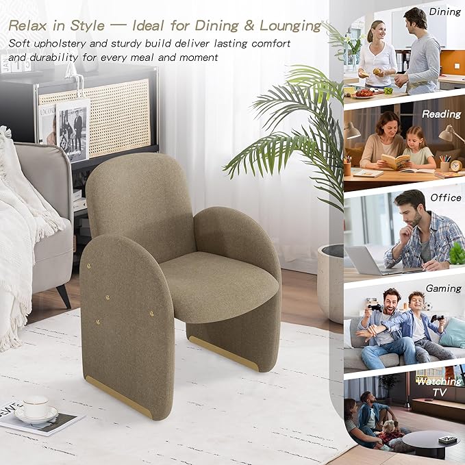 YOUTASTE Oversized Accent Chair for Living Room Bedroom Office, Upholstered Mohair Armchair with Wood Frame and Gold Metal Legs, Mid-Century Modern Comfy Lounge Chair, Sandy Brown