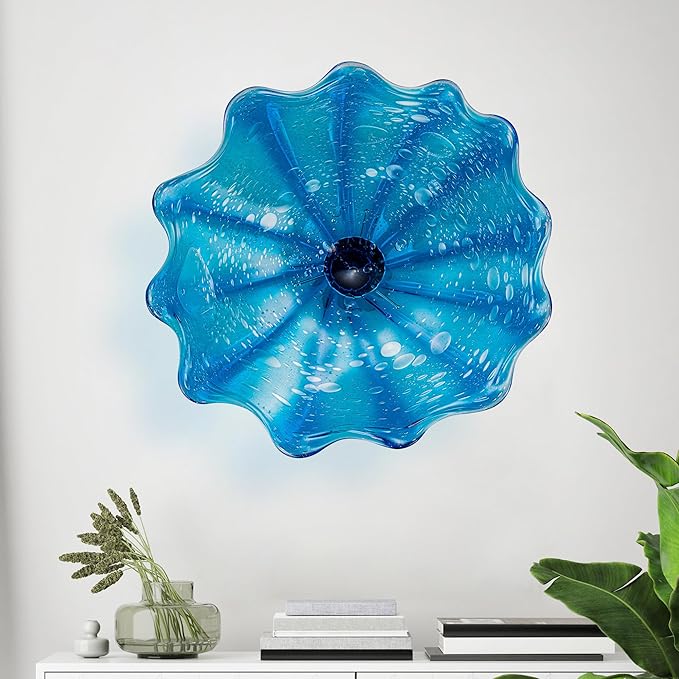 Hand Blown Glass Wall Plates Decor, Modern Unique Glass Wall Art, Murano Blown Glass Wall Art with Transparent and Easy to Clean for Staircase, Living Room, Kitchen, Hallway