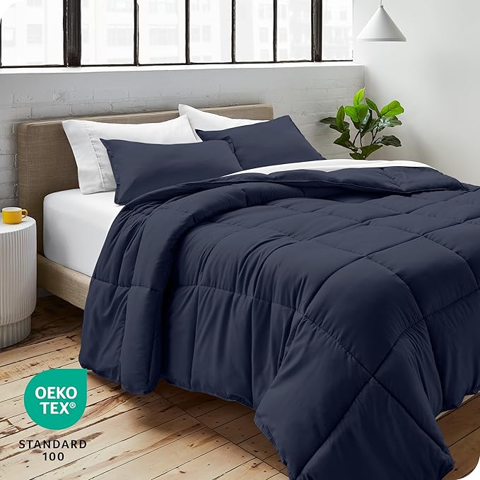 Bare Home Comforter Set - King/California King Size - Ultra-Soft - Goose Down Alternative - Premium 1800 Series - All Season Warmth (King/Cal King, Midnight Blue)