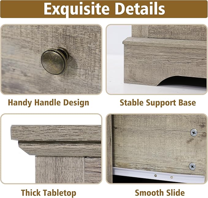 Farmhouse Dresser 5 Drawer, Bedroom Chest of Drawers, Dressers with 5 Drawers, Wooden Dressers for Bedroom, Living Room, Tv Stand, Entryway (Grey-5 Drawers)