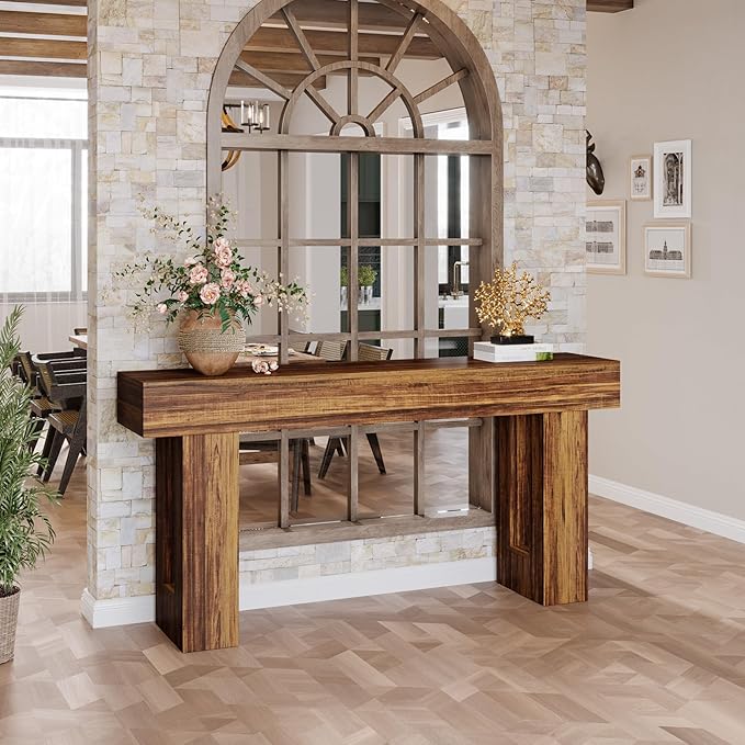 Tribesigns Farmhouse Console Table, 63-Inch Long Narrow Sofa Table Behind The Couch, Wooden Rectangular Entryway Table for Entrance, Hallway, Living Room, Rustic Brown (Rustic Brown)