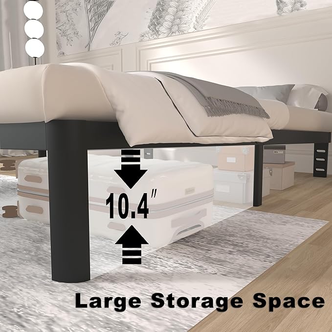 ITIMIDI 12 Inch Bed Frame Full, Heavy Duty Platform Bed Frame Full Size, Safety Design with Rounded Corner Legs and DIY Headboard, Spacious Under-Bed Storage, No Box Spring Needed, Noise Free, Black