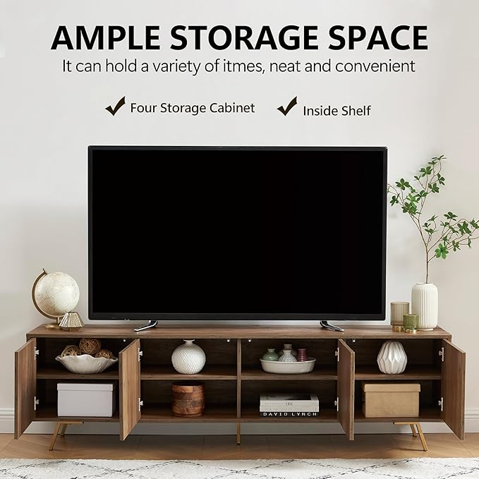 75" Modern TV Stand for TV, Wood Entertainment Center with Storage Cabinet, Media TV Console for Living Room and Bedroom, Rustic Oak