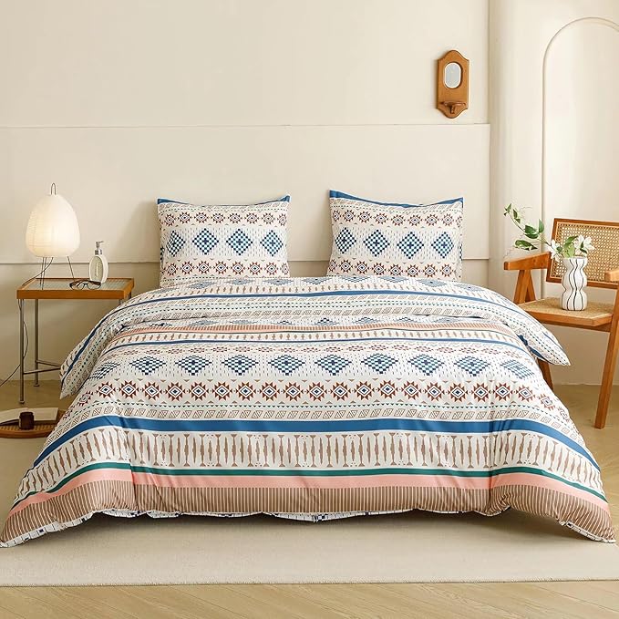 Luxlovery Aztec Comforter Set Twin Beige Purple Geometric Bedding Set Colorful Brown Farmhouse Tribal Ethnic Blanket Quilts Western 3pcs Comforter Set Twin Size