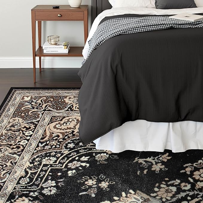 Vintage Area Rug 5x8 Rugs, Machine Washable Vintage Area Rug Non-Slip Low Pile Large Rug for Living Room, Bedroom, Farmhouse, Dining Room, Black