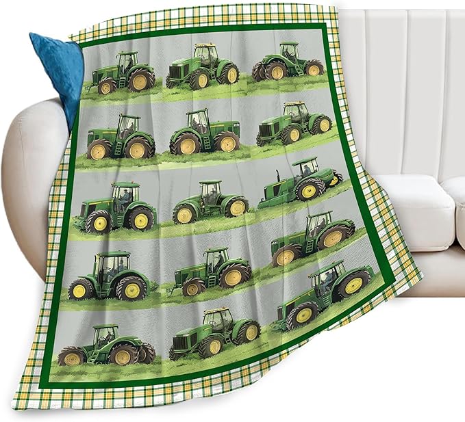 Truck Blanket Soft Cozy Green Truck Plush Throw Blanket Warm Equipment Tractor Flannel Fleece Bedding Stuff Decor Blanket Gifts for Lover Teens Kids Girls Boys Women Adults Bed Travel 40"x50"