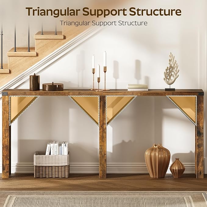 Console Table, 63" Long Behind Couch Sofa Table, Entryway Table, Farmhouse Console Table for Narrow Spaces, Hallway, Living Room, Rustic Brown CT30BR