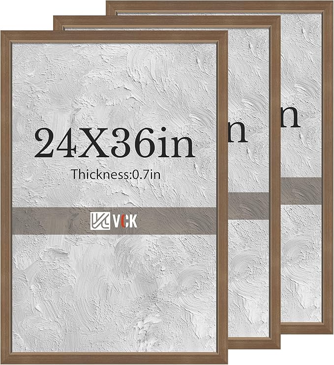VCK 24x36 Brown Poster Frames 3 Pack, High-End Wood Wide Border Picture Frame,Multi-Directional Display Family Photos, Office Prints, Studio/Gallery/Home Artwork