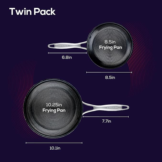Circulon Clad Stainless Steel Frying Pans/Skillet Set with Hybrid SteelShield and Nonstick Technology, 10 Inch and 8.5 Inch, Silver