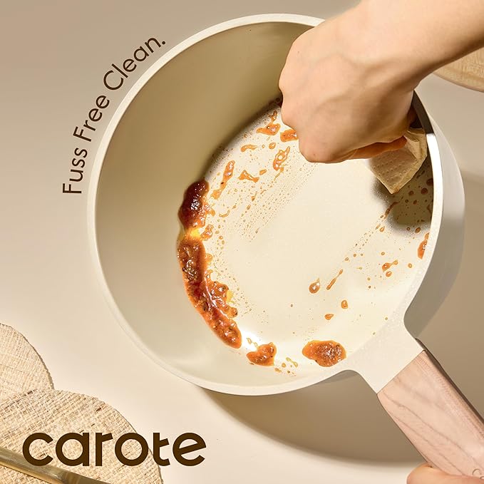 CAROTE 1.6Qt & 3.0Qt Sauce Pan Sets with Lid Ceramic Nonstick Pot Set Non Toxic Saucepan with Stay-cool Handle Small Kitchen Cooking Pots, Easy to Clean, Induction Comptable, PFOA FREE