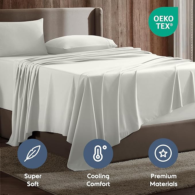 Nestl Full Sheet Set - Luxury 1800 Ultra-Soft Microfiber Full Bed Sheets - Double Brushed - Deep Pockets - Easy Fit - 4 Piece Set - Bedding Sheets & Pillowcases (Full, Off White)