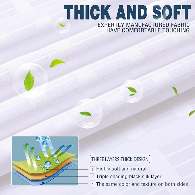 Conbo Mio Stall No Hook Shower Curtain with Snap in Liner Set, Hotel Luxury White Fabric Shower Curtains for Bathroom with See Through Top Window, Washable, Waterproof 36W x 74H