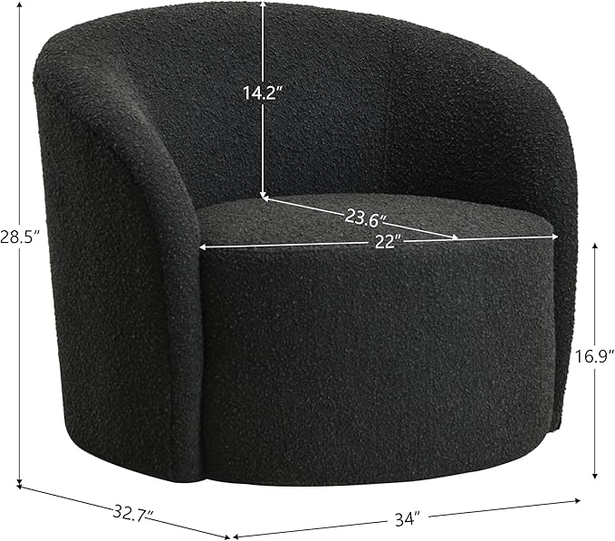 KINWELL 34" W Swivel Barrel Chair Set of 2, Mid Century Modern Round Upholstered Boucle Swivel Accent Chairs, No Assembly Sofa Chair for Living Room Bedroom Reading, Black