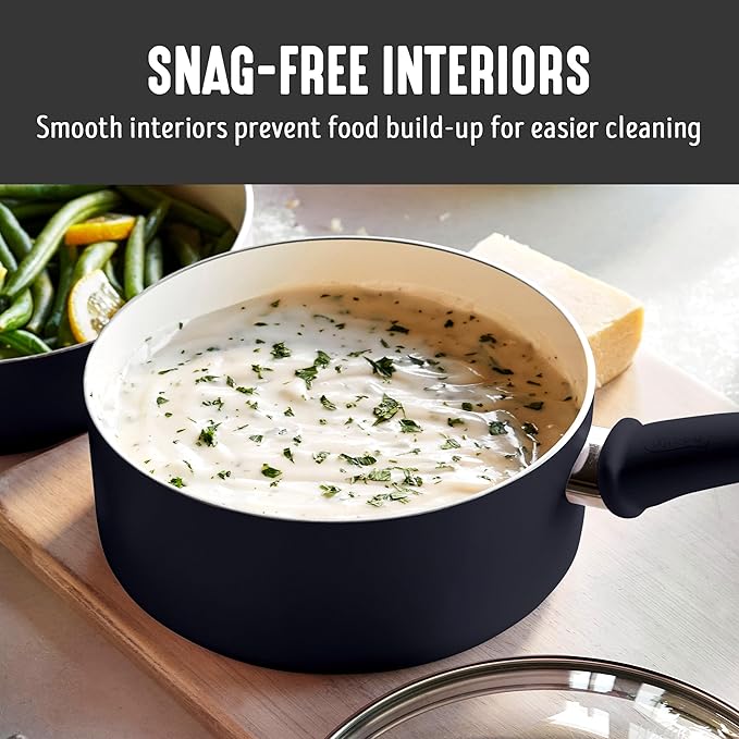 GreenLife 2QT Nonstick Saucepan with Glass Lid, Soft Grip, PFAS-Free Ceramic, Multipurpose Chef Pan, Milk & Sauce Cooking Pot, Dishwasher & Oven Safe to 350˚F, Stay-Cool Handle, Black