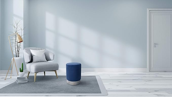 BIRDROCK HOME Round Ottoman Foot Stool – Soft Padded Modern Stool Design – Ideal for Living Room, Bedroom – Compact Footrest, Vanity Chair, Small Furniture – Foam Seating, Decorative Accent (Blue)