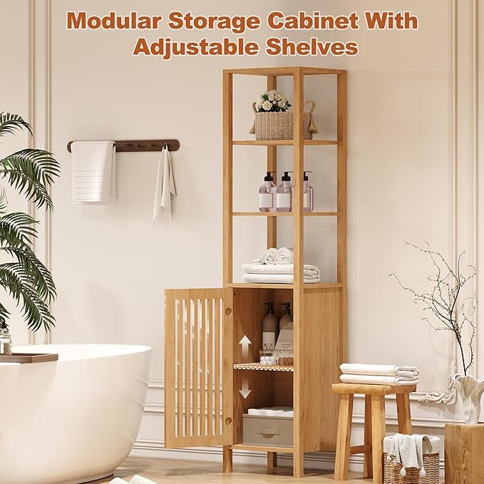 Entertainment Center with Bookshelves, Farmhouse TV Stand for 70 Inch TVs, TV Stands for Living Room w/Adjustable Shelves & Storage Cabinet, Modern Console Cabinet for Bedroom Home Theater