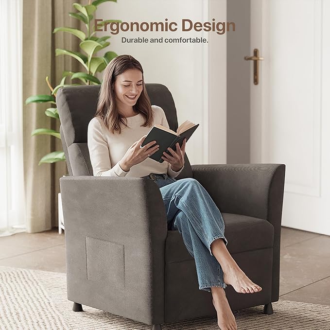 Claiks Power Recliner Chair for Adults, Adjustable Reclining Chair, Comfortable Recliner Couch with Side Pockets&Wire Remote Control, for Living Room, Home Theater, Bedroom, Linen Fabric, Dark Grey