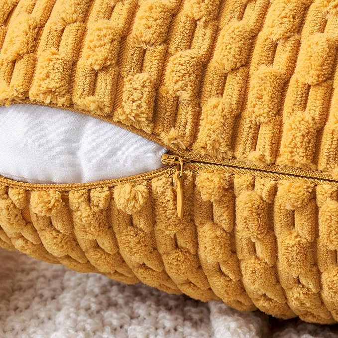 MIULEE Throw Pillow Covers Soft Corduroy Decorative Set of 2 Boho Summer Striped Pillow Covers Pillowcases Farmhouse Home Decor for Couch Bed Sofa Living Room 12x20 Inch Yellow