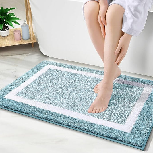 OLANLY Bathroom Rugs 30x20, Extra Soft and Absorbent Microfiber Bath Mat, Non-Slip, Machine Washable, Quick Dry Shaggy Bath Carpet, Suitable for Bathroom Floor, Tub, Shower (Medium, Light Blue)