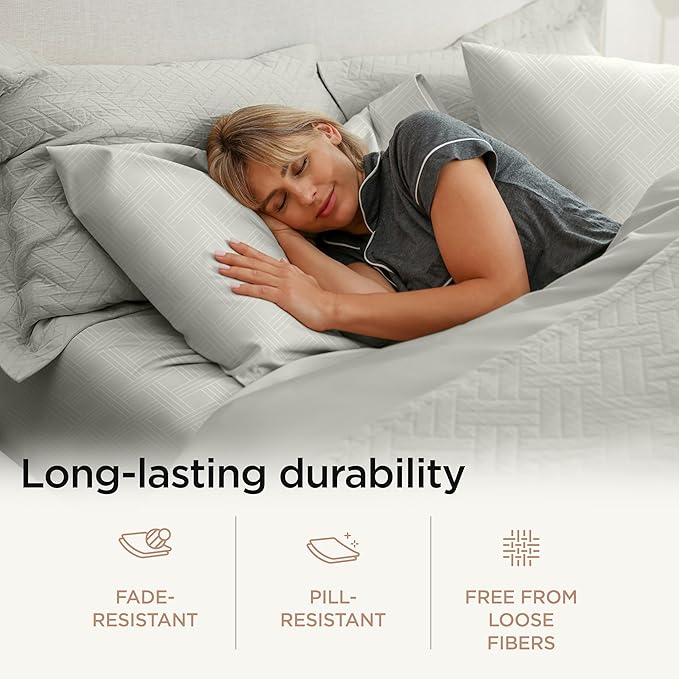 Threadmill Queen Sheet Set for Queen Mattresses | 800 Thread Count Jacquard Celine Light Grey | Better Than Egyptian Cotton | 4 Pc Bed Sheets | Elasticized Deep Pocket | 100% Cotton Queen Sheets