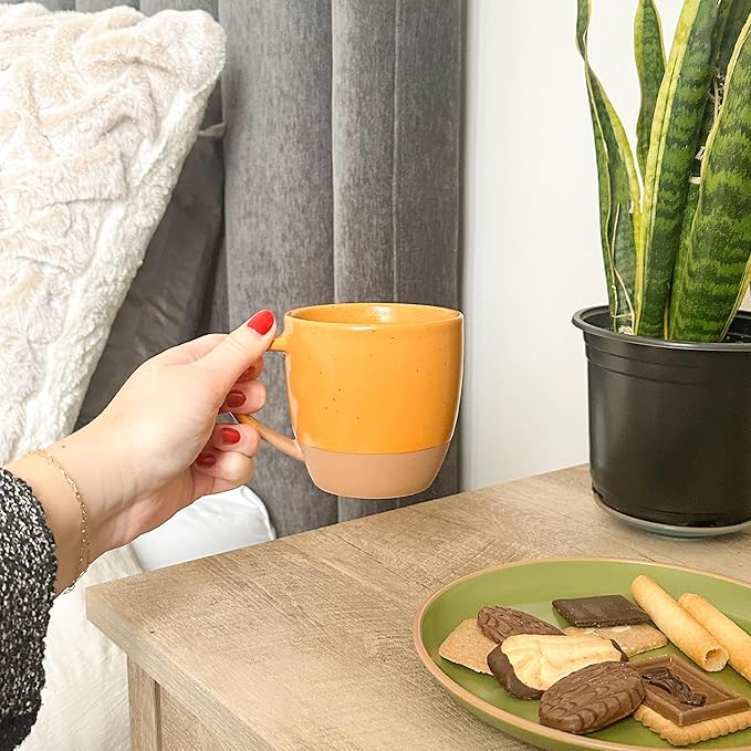 Mora Ceramic Artisan Matte Large Latte Mug Set of 4, 16oz - Microwavable, Porcelain Coffee Cups With Big Handle - Modern, Boho, Unique Style For Any Kitchen. Microwave Safe Stoneware - Safari Colors