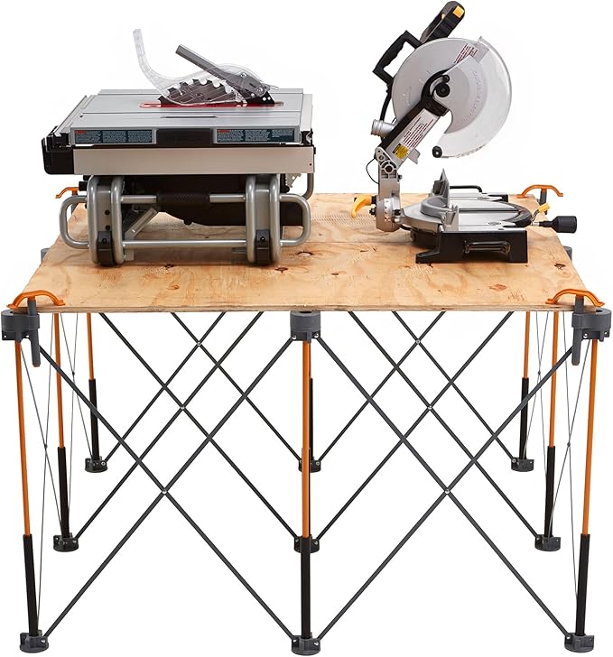 Bora Centipede 30in Folding Work Table Set - No Assembly 9-Strut Collapsible Table 3500lb Weight Limit - 4x4ft Mobile Work Station with Storage Bag, Foldable Work Bench Table - CK9S, Orange/Black