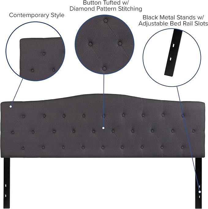 EMMA + OLIVER Tufted Upholstered King Size Headboard in Dark Gray Fabric