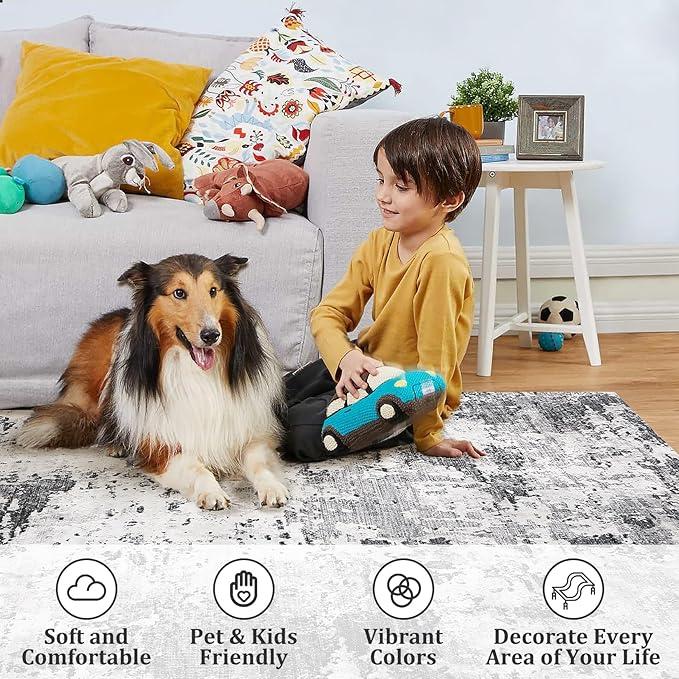 9x12 Modern Abstract Accent Rug Non Slip for Living Room Stain Resistant Throw Rug Low Pile for Bedroom Indoor Floor Cover for Office Home Decor, Green