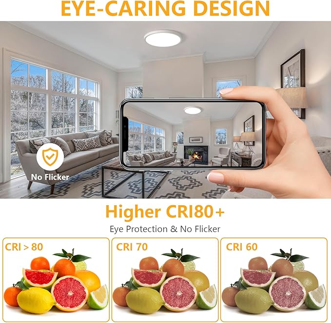 Led Flush Mount Ceiling Light,20 Inch 40w 4350lm,3000k/4000k/6000k 3CCT Selectable, Round Modern Flat Panel Super Slim Led Ceiling Light,for Living Dining Kitchen Bedroom Room (1Pack-White)