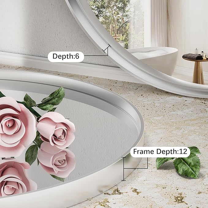 Hasipu Round Silver Mirror 38 Inch Large Round Bathroom Mirror Metal Frame, Wall Mounted Circle Vanity Mirror Modern Decor (Horizontal/Vertical)